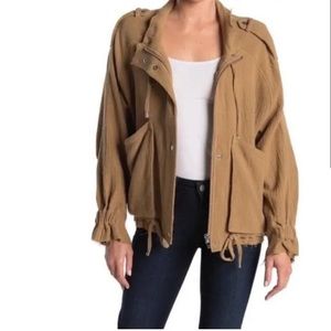 BLANKNYC | Cotton voile gauze jacket | brown over-sized cinched jacket